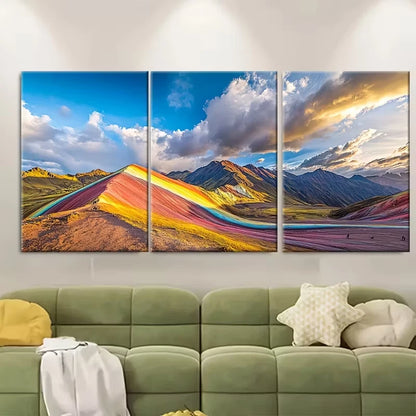 3pcs Vinicunca Art Rainbow Mountain Metal Print Ready to Hang Art