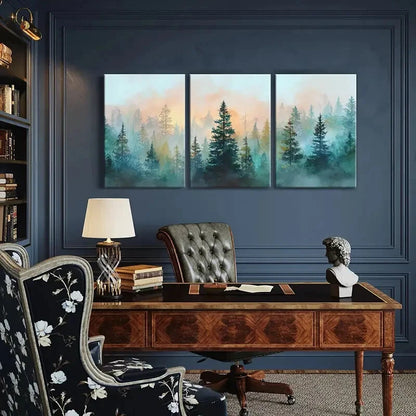 3pcs Forest Silhouette Misty Nature Landscape Metal Print Ready to Hang Art - Bella Home Decor
