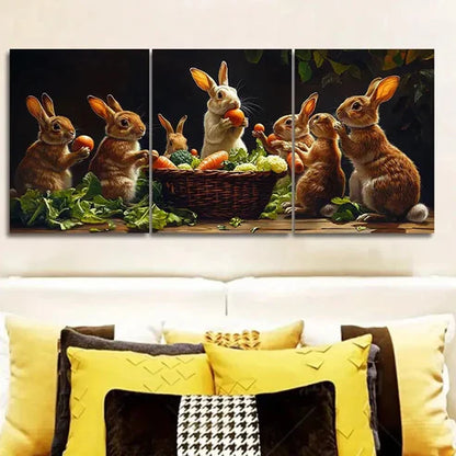 3pcs Rabbit Farm Animals Wall Art Set Canvas Unframed - High Quality Print 100% Australian Made Wall Canvas