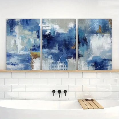 3pcs Abstract Painting Blue and White Wall Art Metal Print Ready to Hang Art - Bella Home Decor