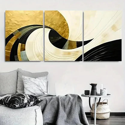 3pcs Modern Golden Black Abstract Wall Art Set Canvas Unframed - High Quality Print 100% Australian Made Wall Canvas