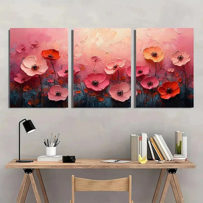 3pcs Floral Textured Abstract Oil Paintings Metal Print Ready to Hang Art - Bella Home Decor