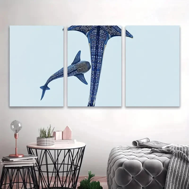 3pcs Whale Shark Scene Wall Art Set Canvas Framed 40x60cm - High Quality Print 100% Australian Made Wall Canvas Ready to Hang