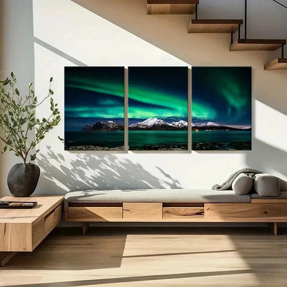 3pcs Snow Mountain Lake and Aurora Wall Art Set Canvas Framed 60x90cm - High Quality Print 100% Australian Made Wall Canvas Ready to Hang