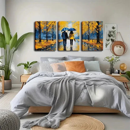3pcs A Couple Holding an Umbrella Wall Art Set Wall Art Canvas Unframed - High Quality Print 100% Australian Made Wall Canvas - Bella Home Decor