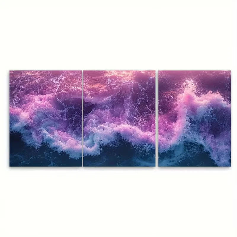 3pcs Enchanting Purple, Pink and Teal Coastal Metal Print Ready to Hang Art - Bella Home Decor