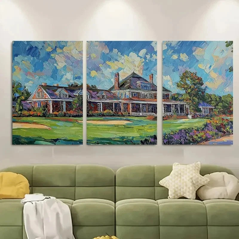 3pcs Club Golf Course Clubhouse Metal Print Ready to Hang Art - Bella Home Decor