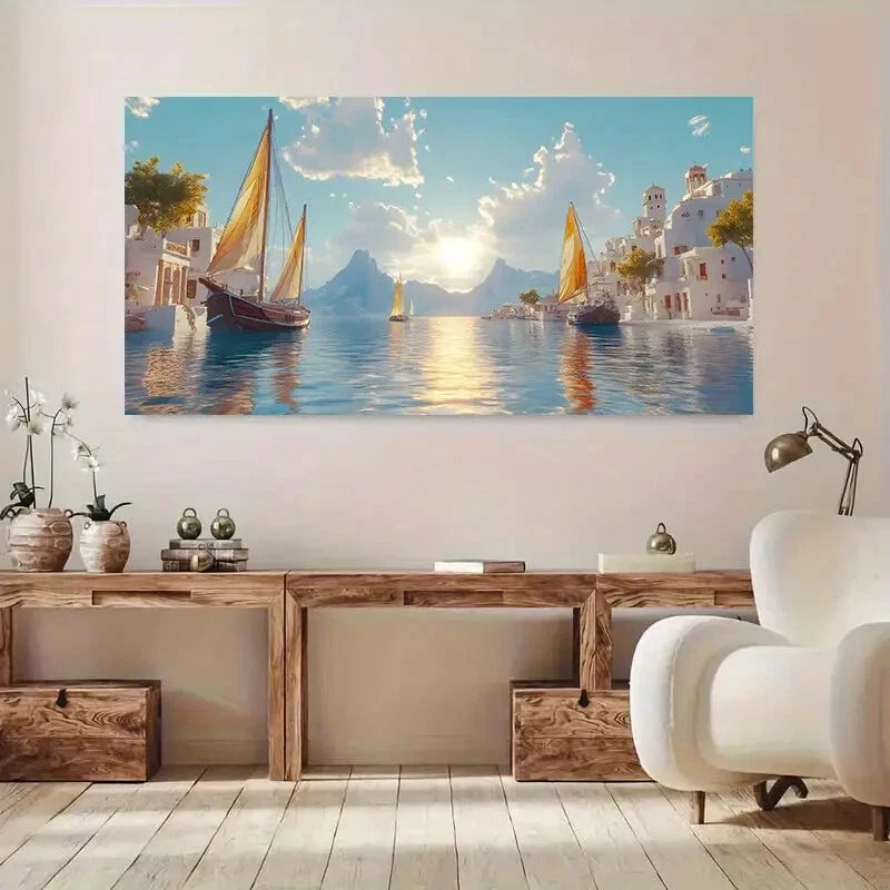 Sailboats at Golden Sunset wall canvas office home room framed 120x60cm - Bella Home Decor
