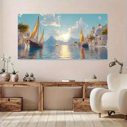 Sailboats at Golden Sunset wall canvas office home room framed 120x60cm - Bella Home Decor