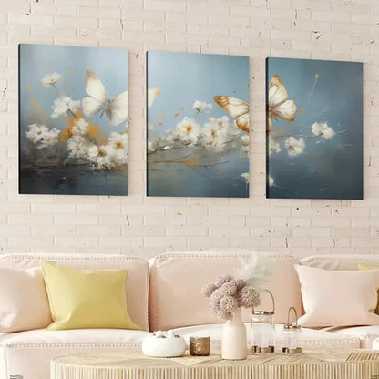 3pcs Two Butterflies Golden And Silver Wings Wall Art Canvas Unframed - High Quality Print 100% Australian Made Wall Canvas