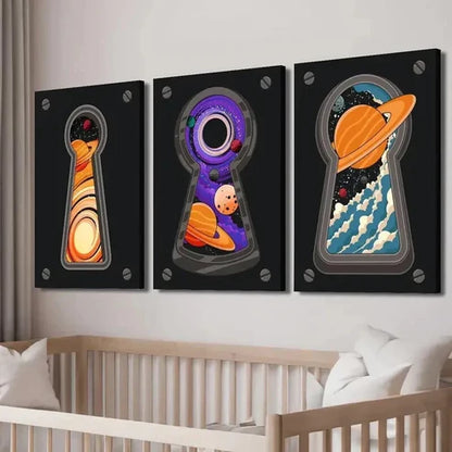 3pcs Abstract Cosmic Keyhole Galaxy Decor Wall Art Set Canvas Unframed - High Quality Print 100% Australian Made Wall Canvas - Bella Home Decor