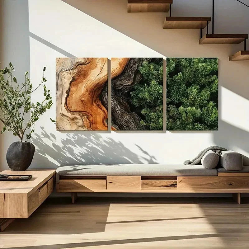 3pcs Wood Texture Pine Branches Natural Beauty Metal Print Ready to Hang Art - Bella Home Decor