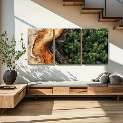3pcs Wood Texture Pine Branches Natural Beauty Metal Print Ready to Hang Art - Bella Home Decor