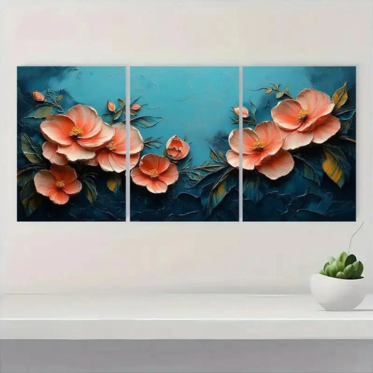 3pcs Elegant Floral Vibrant Abstract Flowers Metal Print Ready to Hang Art