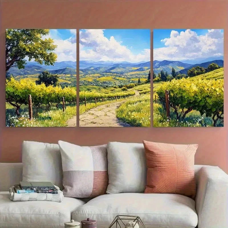 3pcs Napa Valley and Stone Path Greenery Landscape Metal Print Ready to Hang Art - Bella Home Decor