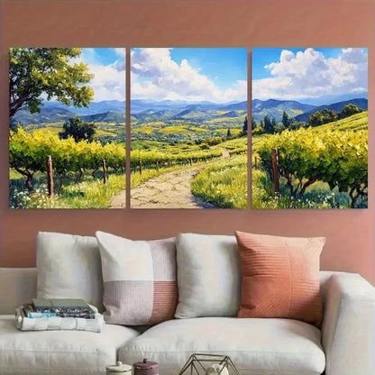 3pcs Napa Valley and Stone Path Greenery Landscape Metal Print Ready to Hang Art - Bella Home Decor