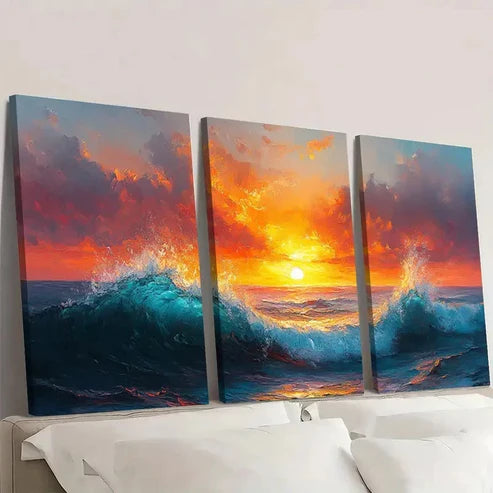 3pcs Blue & Orange Landscape SD Wall Art Set Canvas Unframed - High Quality Print 100% Australian Made Wall Canvas - Bella Home Decor