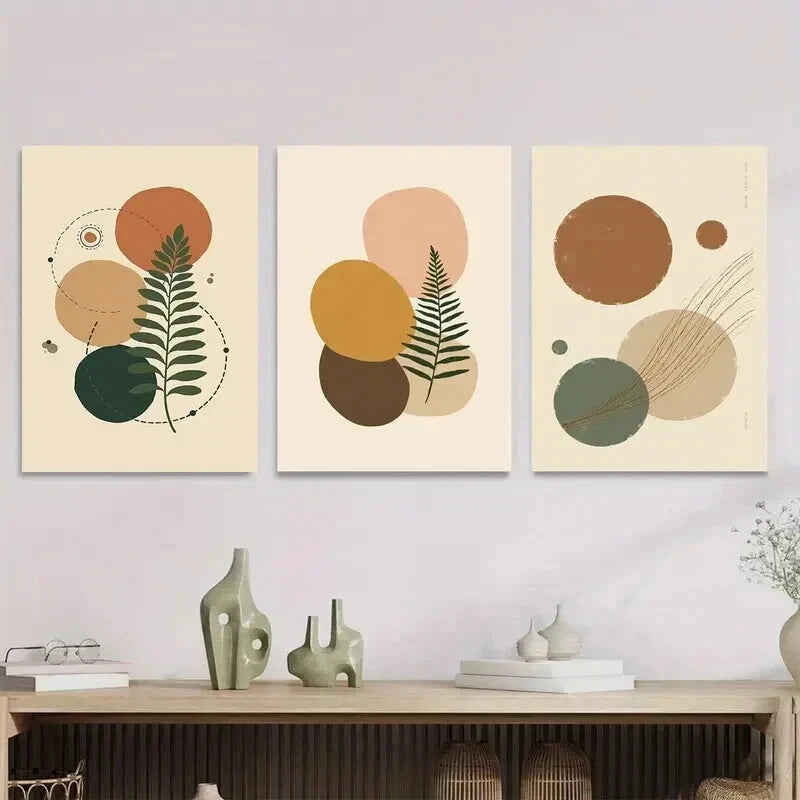 3pcs Modern Abstract 3 Botanical Green Wall Art Set Canvas Framed 50x70cm - High Quality Print 100% Australian Made Wall Canvas Ready to Hang