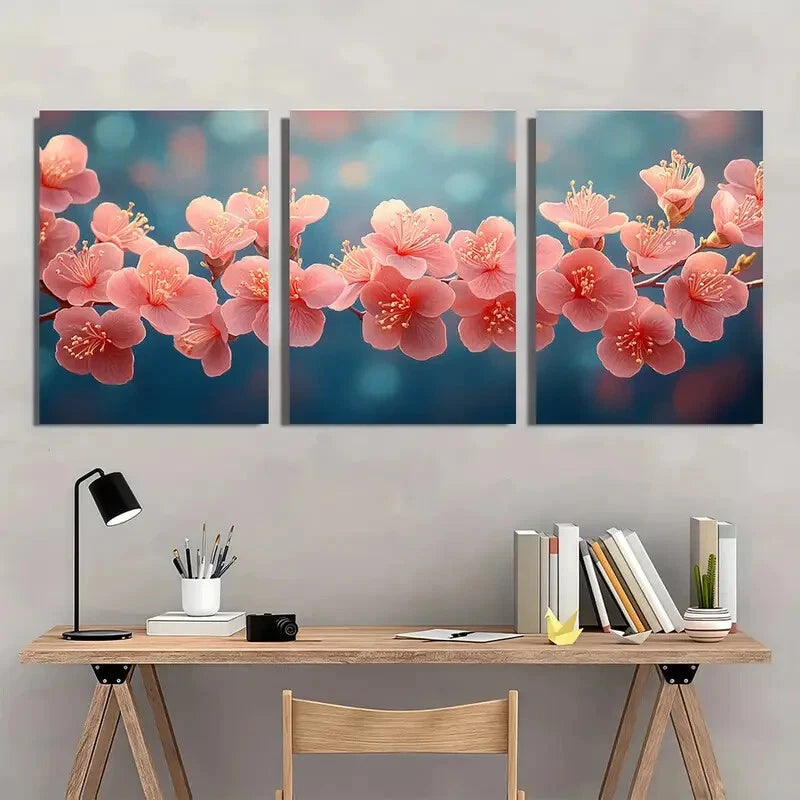 3pcs Lagerstroemia Flower Painting Print Metal Print Ready to Hang Art - Bella Home Decor