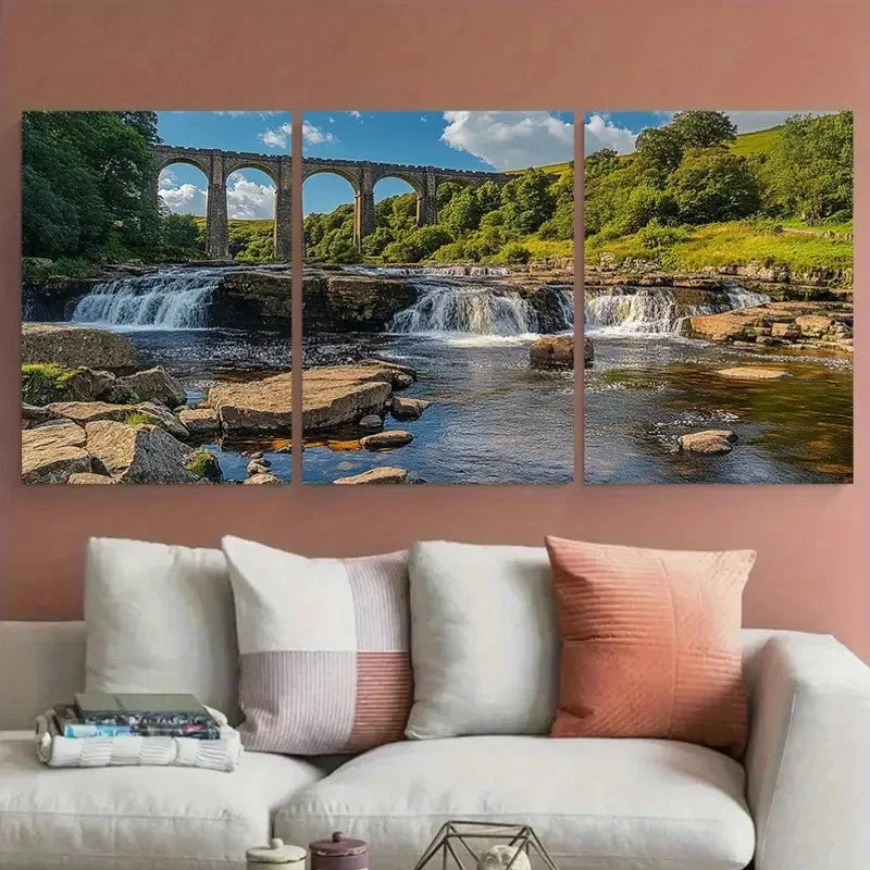 3pcs Yorkshire Dales National Park Aysgarth Falls Metal Print Ready to Hang Art - Bella Home Decor