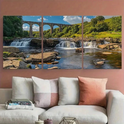 3pcs Yorkshire Dales National Park Aysgarth Falls Metal Print Ready to Hang Art - Bella Home Decor