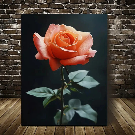 Vibrant Orange Rose Painting 40x60cm Metal Print Ready to Hang
