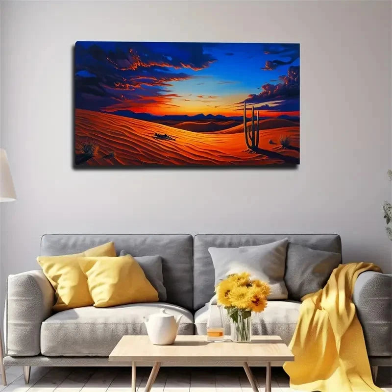 Bohemian Modern Desert Sunset Wall Art Canvas Office Home Room Framed 120x60cm