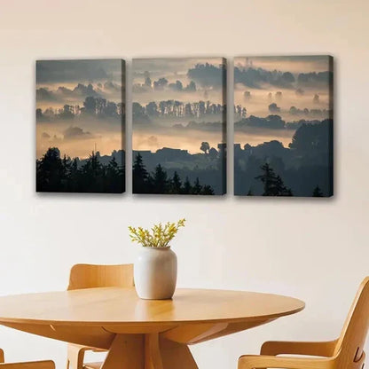 3pcs Misty Forest & Small Town Decoration Wall Art Canvas Unframed - High Quality Print 100% Australian Made Wall Canvas