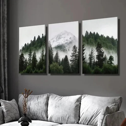 3pcs Snowy Mountain and Forest Wall Art Set Canvas Unframed - High Quality Print 100% Australian Made Wall Canvas