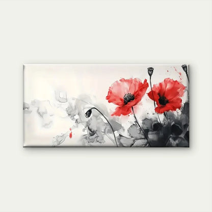 Poppies White Black Red Wall Art Canvas Office Home Room Framed 120x60cm