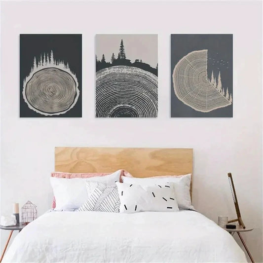 3pcs Minimalist Forest Tree Rings Abstract Metal Print Ready to Hang Art