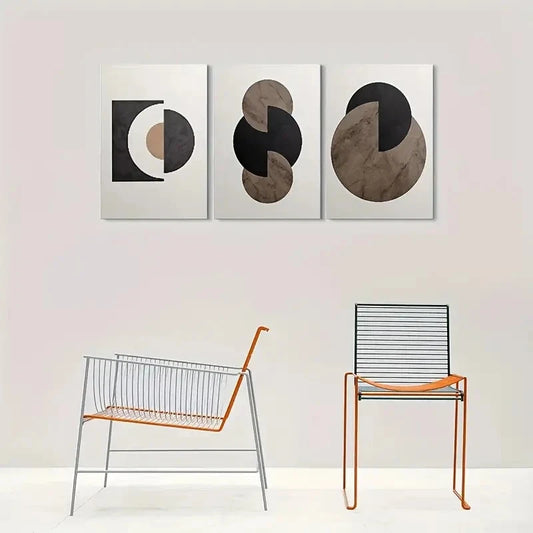 3pcs Minimalist Geometric Black and White Metal Print Ready to Hang Art