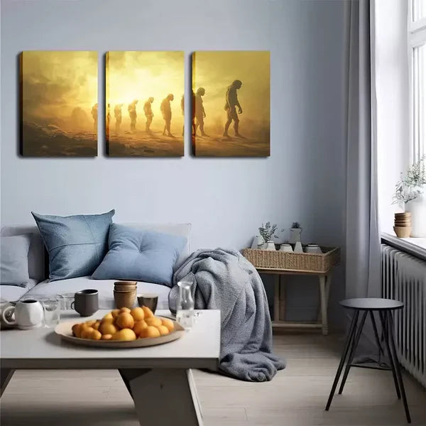 3pcs Human Evolution Theme, Warm Sunset Gradient Wall Art Set Canvas Framed 60x90cm - High Quality Print 100% Australian Made Wall Canvas Ready to Hang - Bella Home Decor