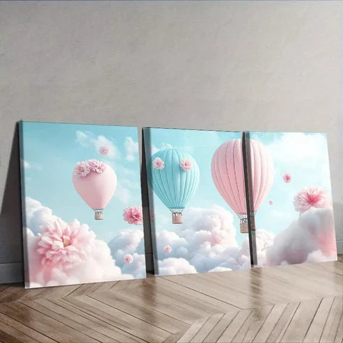 3 PCS Hot Air Balloons Sky Wall Art Set Canvas Unframed - High Quality Print 100% Australian Made Wall Canvas