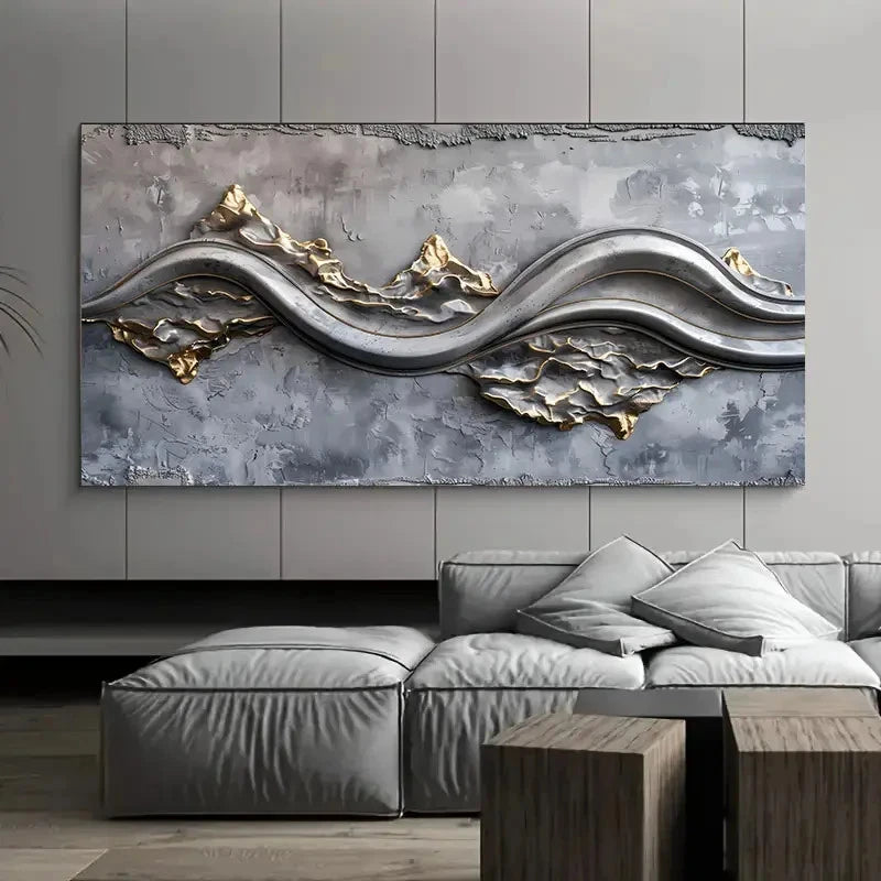 Minimalist Abstract Metallic Wall Art Canvas Office Home Room Framed 120x60cm