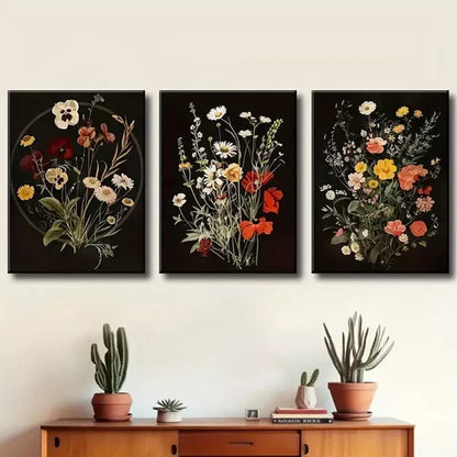 3pcs Vintage flowers, Moody Gothic Natural Wall Art Set Wall Art Canvas Unframed - High Quality Print 100% Australian Made Wall Canvas