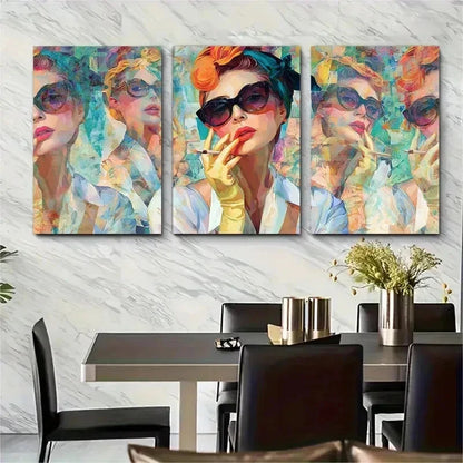 3pcs Retro Fashion Glasses & Floral Hair Perfect Wall Art Set Canvas Framed 50x70cm - High Quality Print 100% Australian Made Wall Canvas Ready to Hang