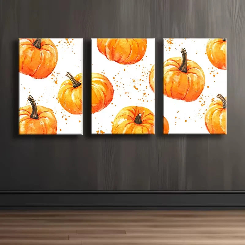 3pcs Pumpkin Autumn Harvest Theme Wall Art Set Canvas Framed 60x90cm - High Quality Print 100% Australian Made Wall Canvas Ready to Hang