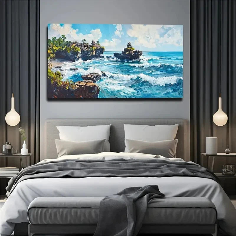 Blue Ocean & Sandy Shore Wall Art canvas office home room framed 120x60cm - Bella Home Decor