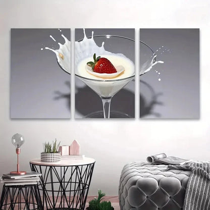 3pcs Strawberry Martini Cocktail Wall Art Set Canvas Framed 40x60cm - High Quality Print 100% Australian Made Wall Canvas Ready to Hang