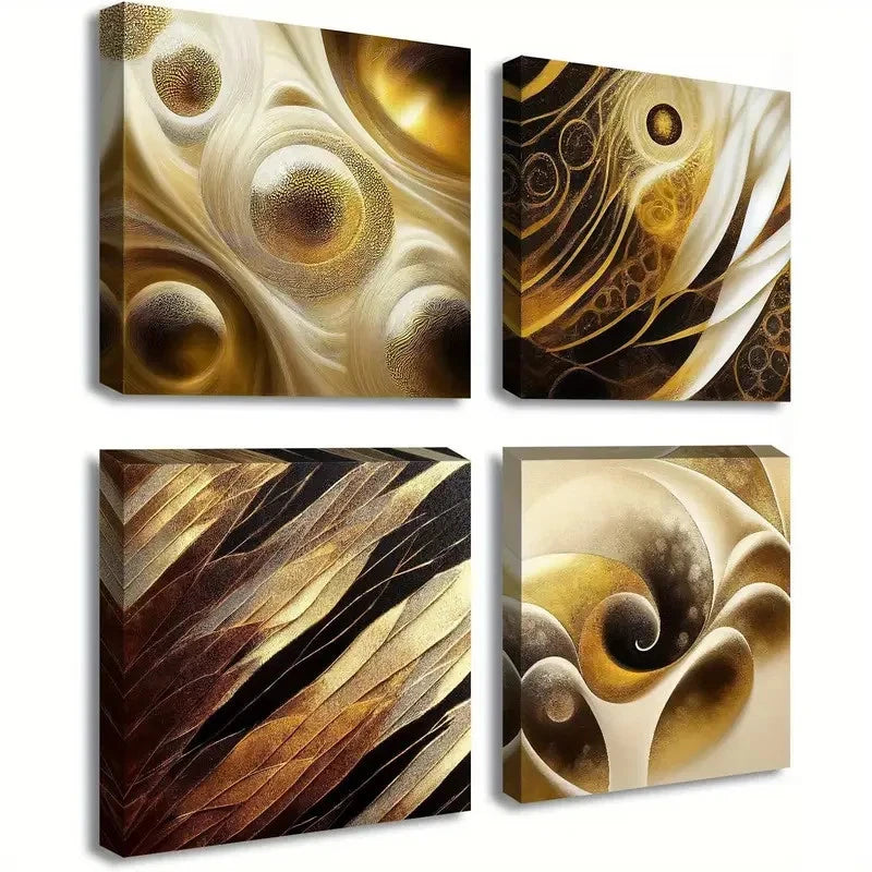 4pcs Abstract Gold Canvas Wall Art Black & Gold Wall Art Canvas Framed