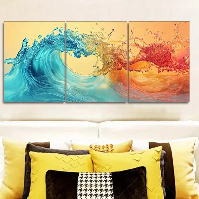 3pcs colorful waves Wall Art Set Canvas Framed 60x90cm - High Quality Print 100% Australian Made Wall Canvas Ready to Hang - Bella Home Decor