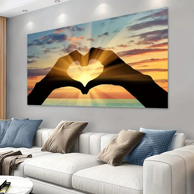 Sunset Love Hands Heart Wall Art wall canvas office home room framed 120x60cm - Bella Home Decor