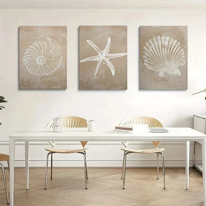 3pcs Geometric Shells and Starfish Metal Print Ready to Hang Art - Bella Home Decor