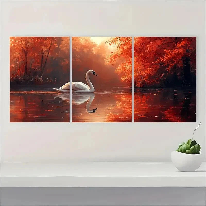 3pcs Swan Painting Print Animal Art Nature Metal Print Ready to Hang Art - Bella Home Decor