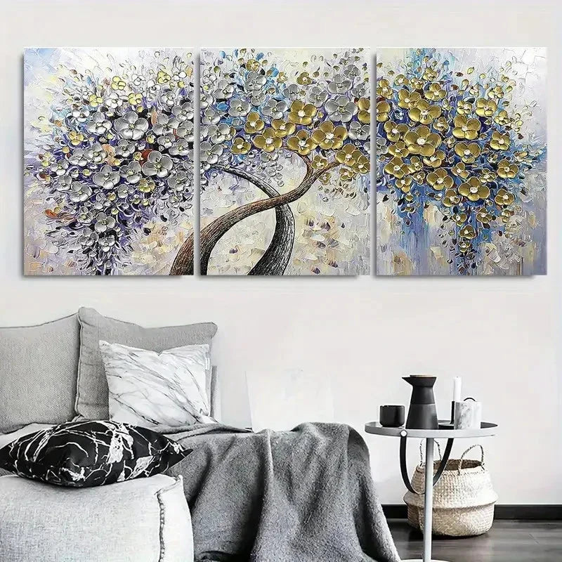 3pcs Abstract Metallic Floral Tree Wall Art Canvas Unframed - High Quality Print 100% Australian Made Wall Canvas - Bella Home Decor