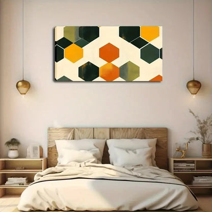 Vibrant Hexagon Pattern Green Wall Art Canvas Office Home Room Framed 120x60cm