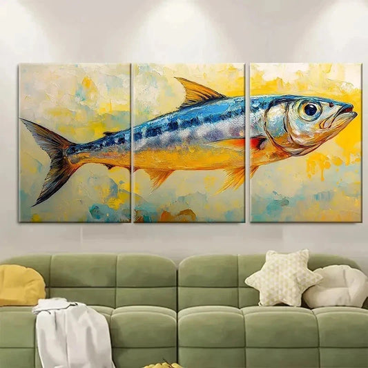 3pcs Sardine Fish Painting Animals FJ Wall Art Set Canvas Framed 50x70cm - High Quality Print 100% Australian Made Wall Canvas Ready to Hang