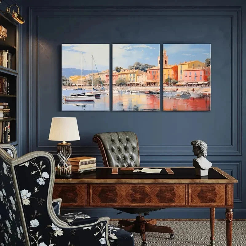 3pcs Artistic Coastal Scene Mediterranean Arch Metal Print Ready to Hang Art - Bella Home Decor