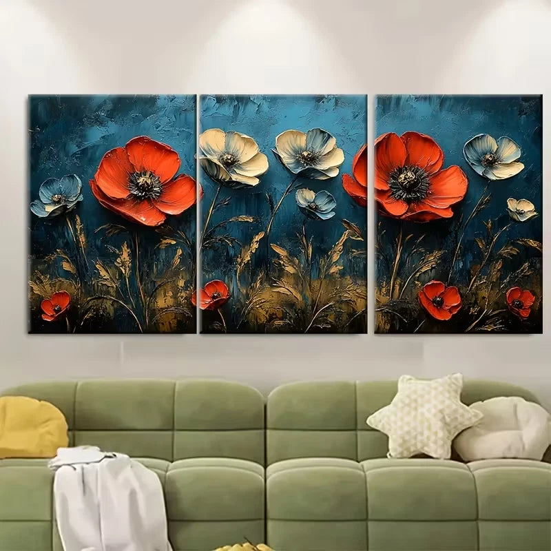 3pcs Impasto Texture Floral Metal Print Ready to Hang Art
